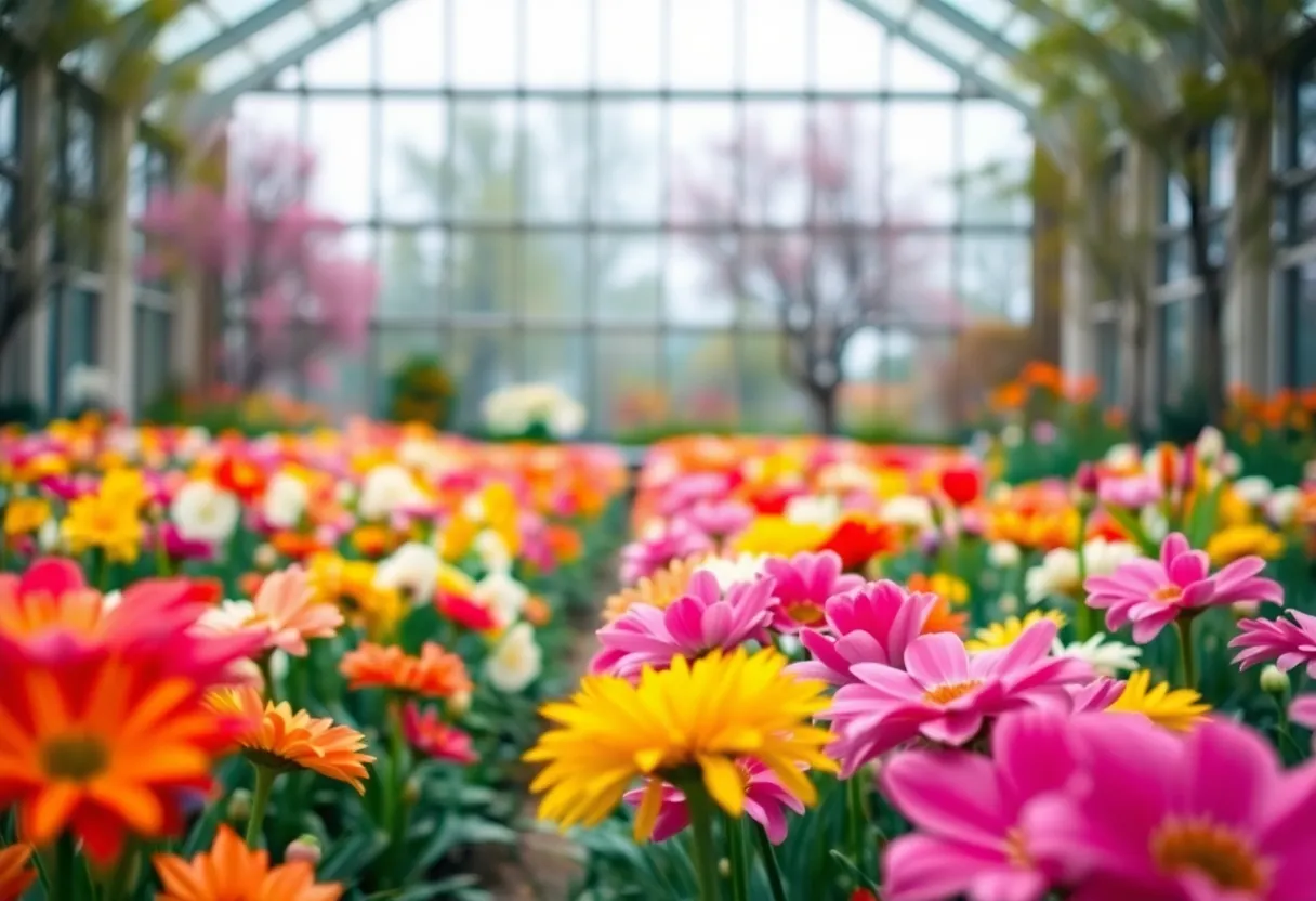The stunning colors of tulips in full bloom create a vibrant tapestry in the Keukenhof Gardens. Overcast light diffuses softly, bringing out the rich details and textures of the petals. The composition draws the eye through the rows of flowers, inviting viewers to immerse themselves in this floral paradise. This image wonderfully encapsulates the beauty of springtime in the Netherlands, perfect for travel and garden enthusiasts alike.