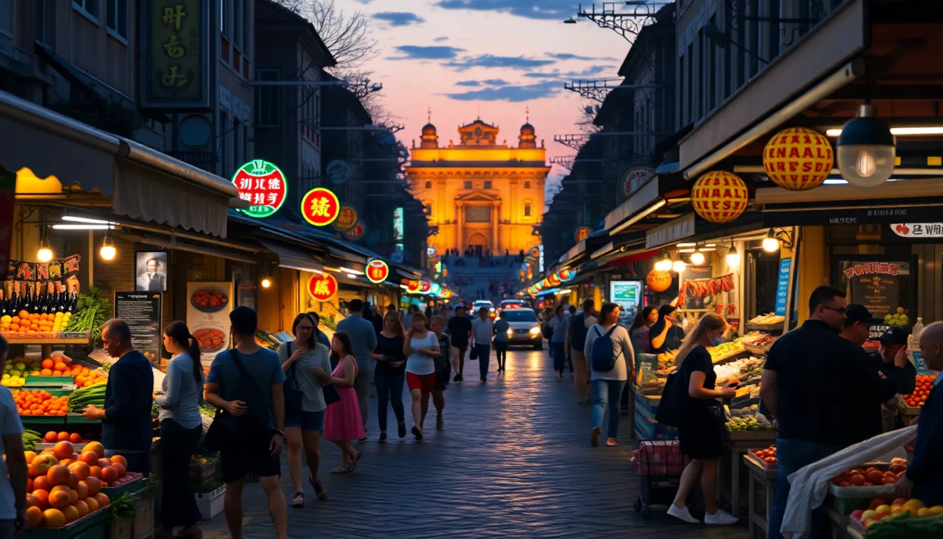 Bustling Street Market at Dusk