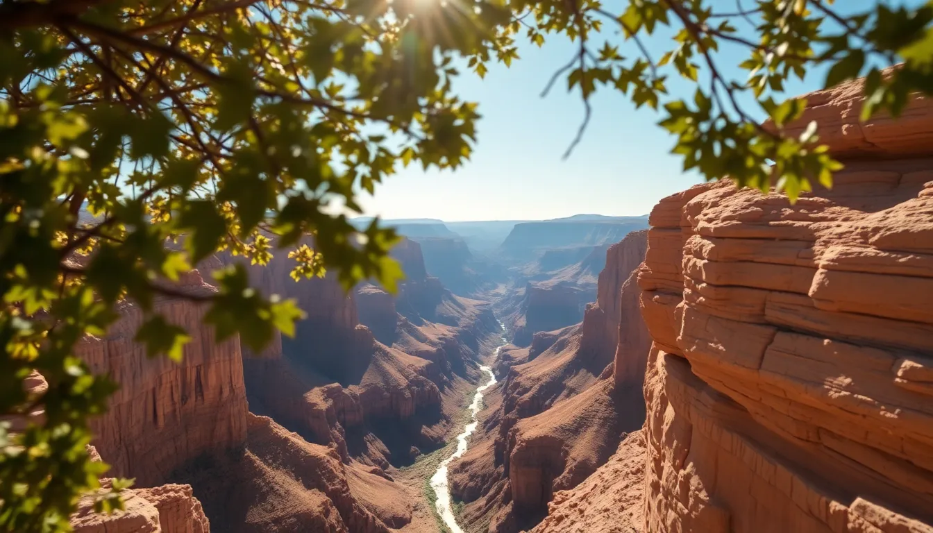 This breathtaking view of the Grand Canyon captures the magnificent layers of rock carved by time and nature. Dappled sunlight plays across the landscape, enhancing the textures and colors of the canyon walls while the Colorado River winds gently below. The wide-angle perspective invites exploration, instilling a sense of awe at the scale and beauty of this natural wonder. Perfect for travelers seeking inspiration or adventure.