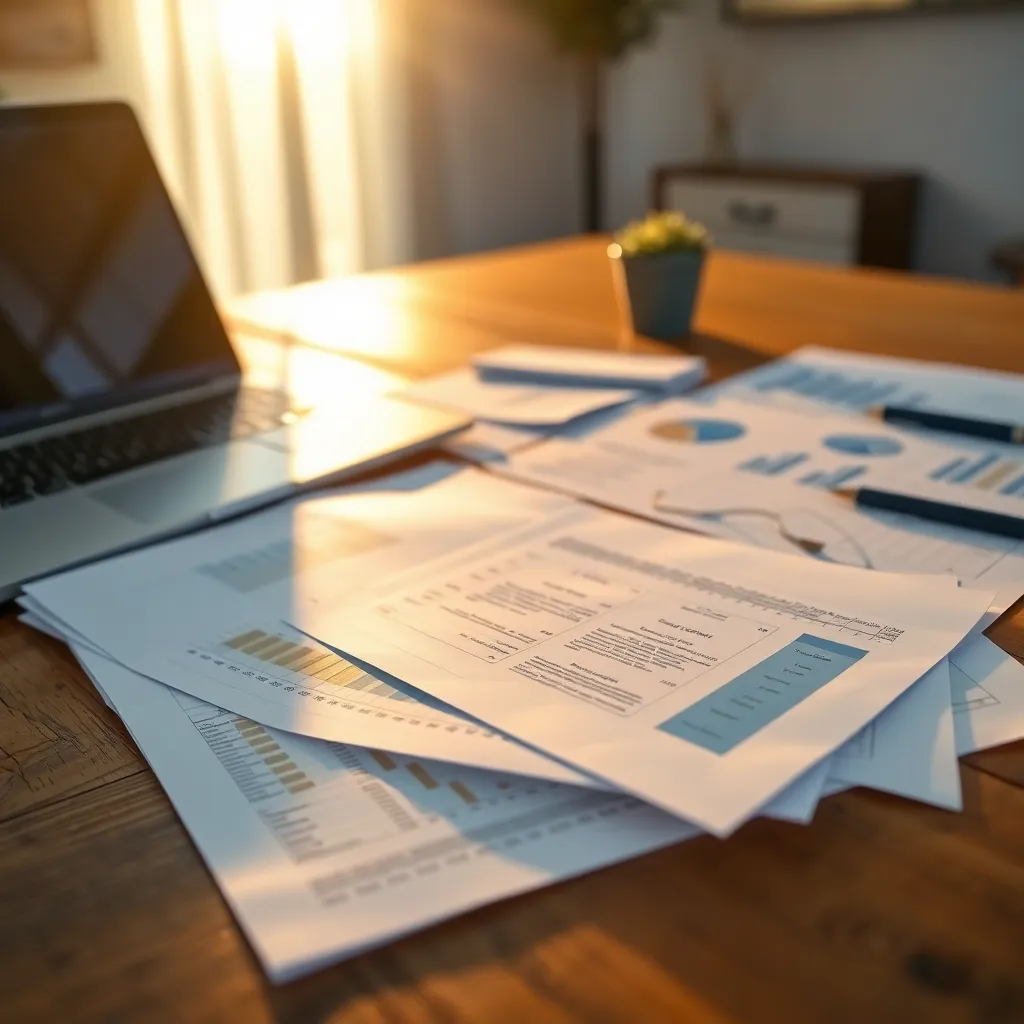 Detailed Financial Documents and Laptop Setup