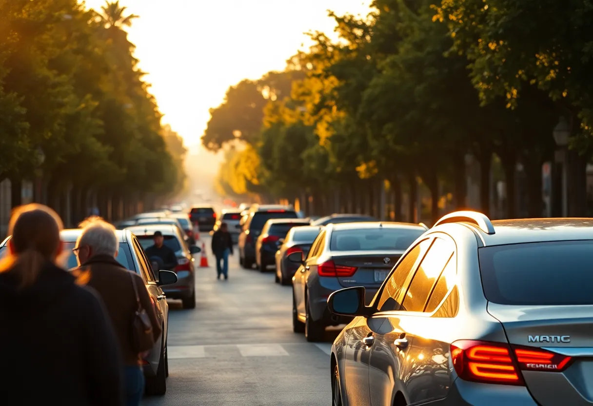 Golden Hour Traffic and Pedestrians on City Street