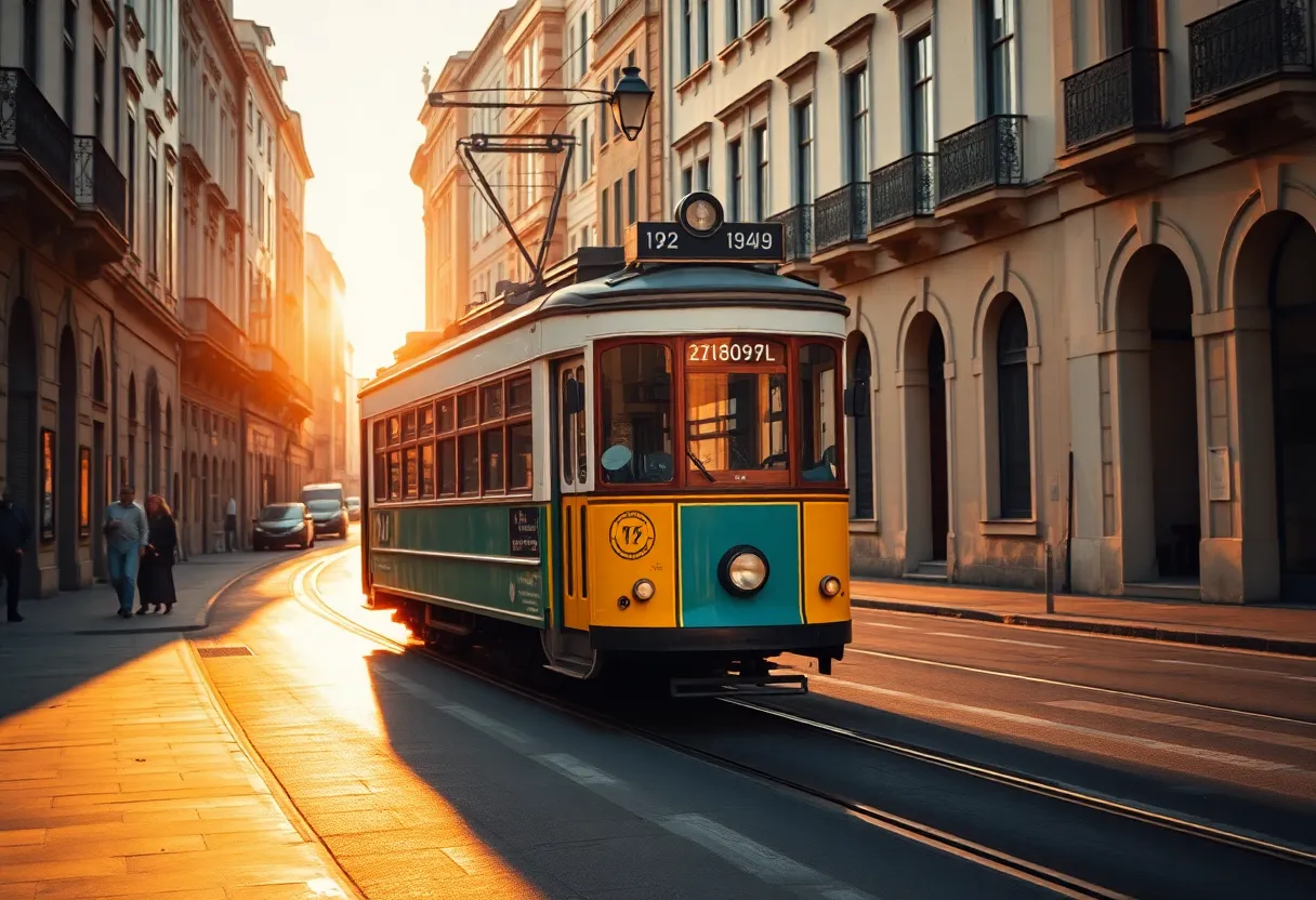 Vintage Tram on Historic City Street