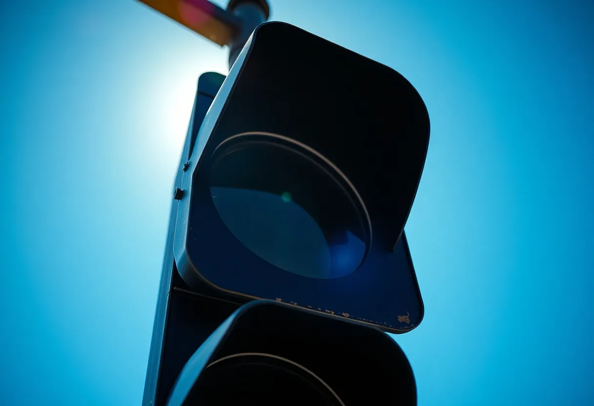 Detailed Traffic Signal Against Blue Sky
