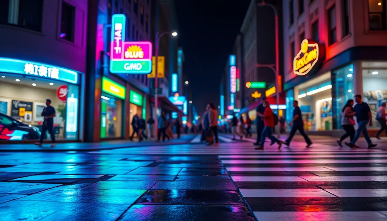 Vibrant Crosswalk at Night
