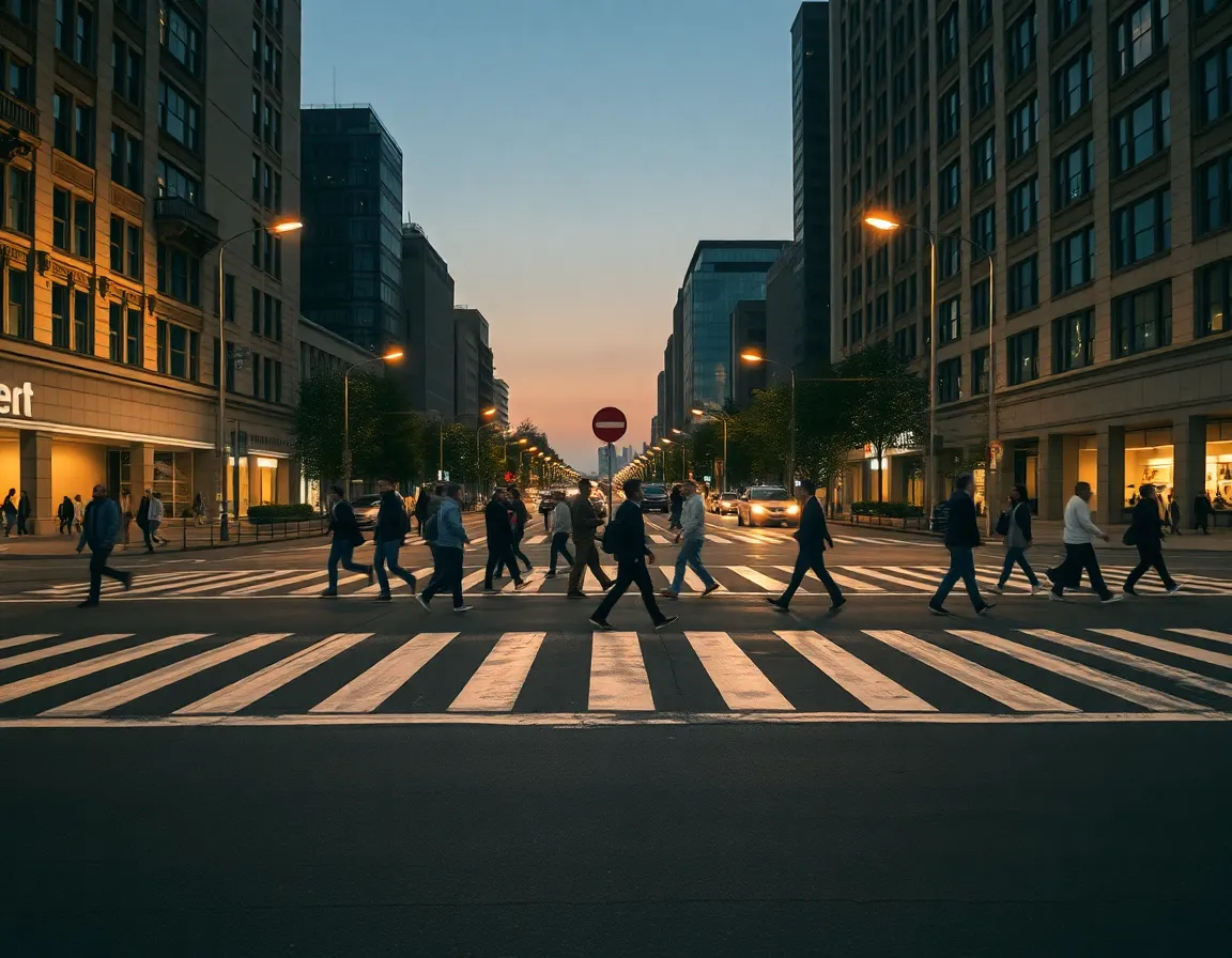 Vibrant Pedestrian Crosswalk at Twilight