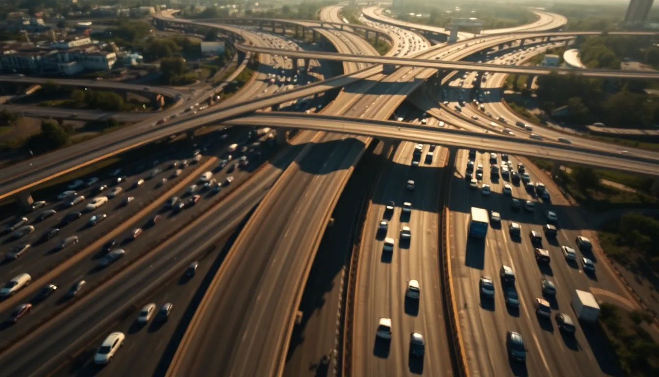 Aerial View of Busy Highway Interchange