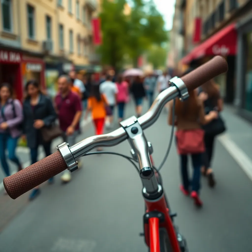 Close-Up of Bicycle in Busy City Street