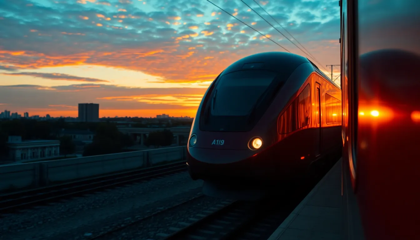 High-Speed Train at Sunset