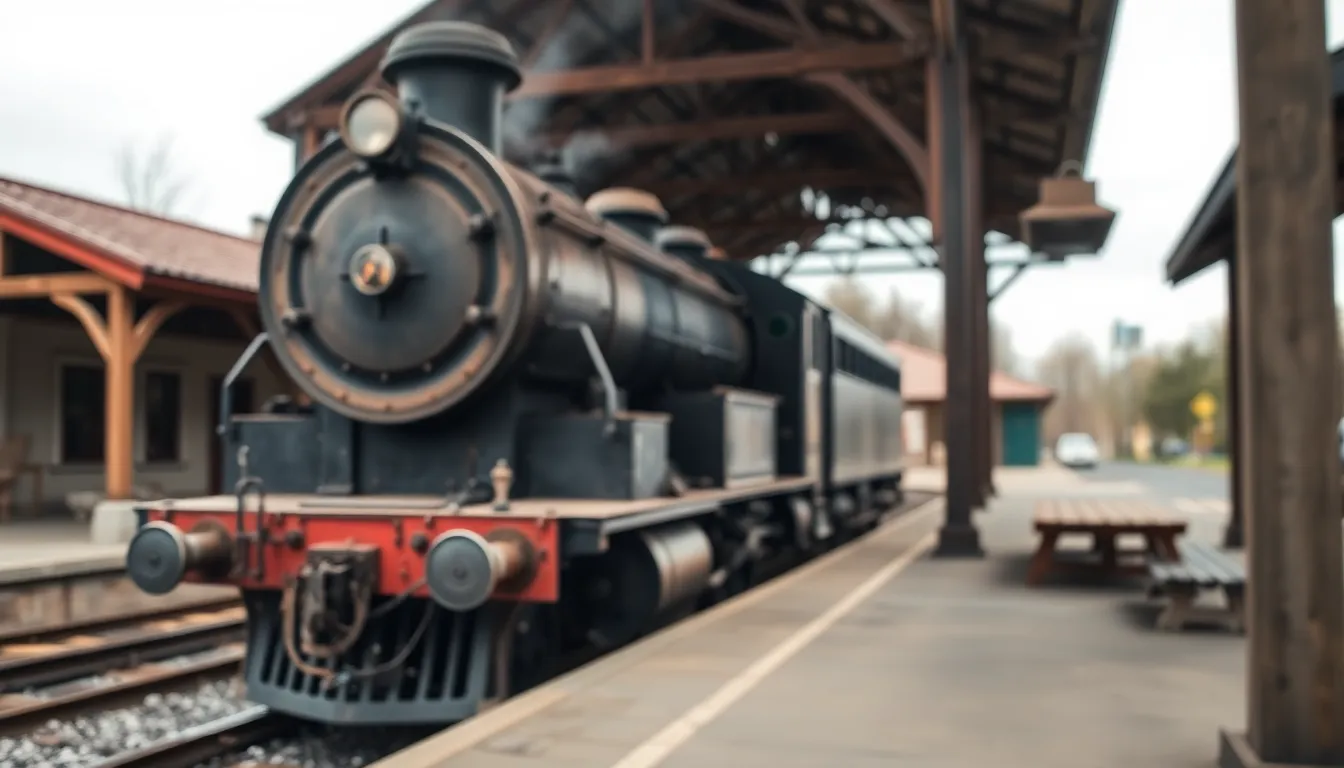 An evocative image of an antique steam train stationed at a vintage railway station amidst overcast skies. The soft diffused lighting enhances the nostalgic mood, showcasing the rich textures of the train's weathered surface. Selective focus draws attention to the train, while the background fades into a gentle blur, emphasizing its historical importance. This charming composition captures the essence of classic transportation and invites viewers into a bygone era.