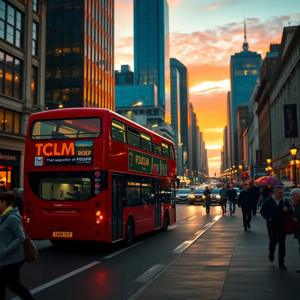 Vibrant City Life with Double-Decker Bus
