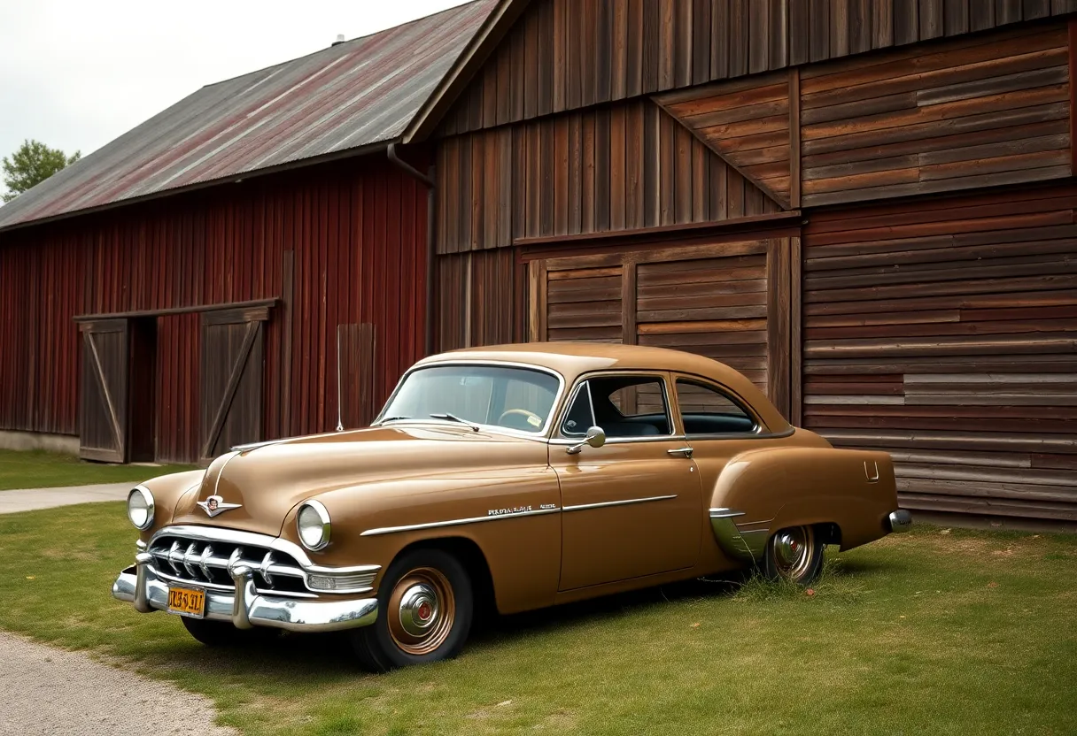 Vintage Car by a Rustic Barn