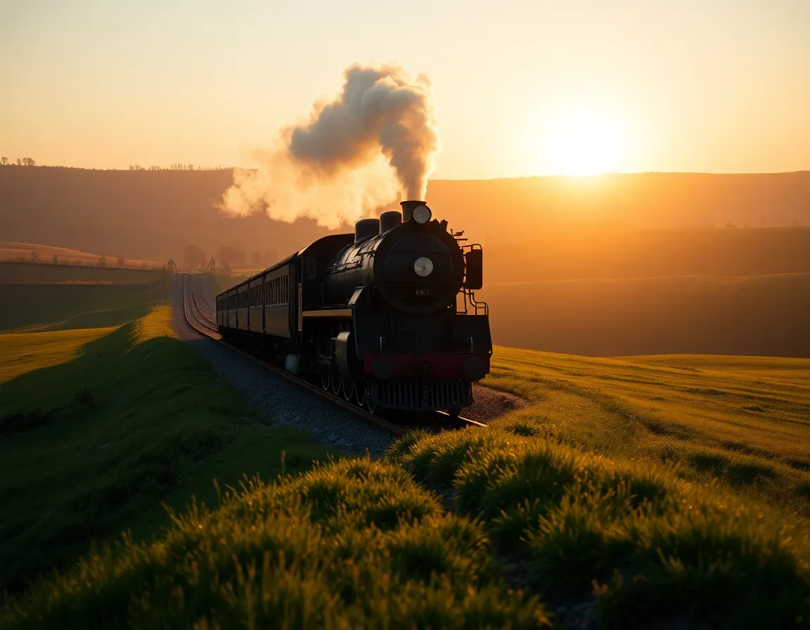 Steam Locomotive in the Countryside at Dawn