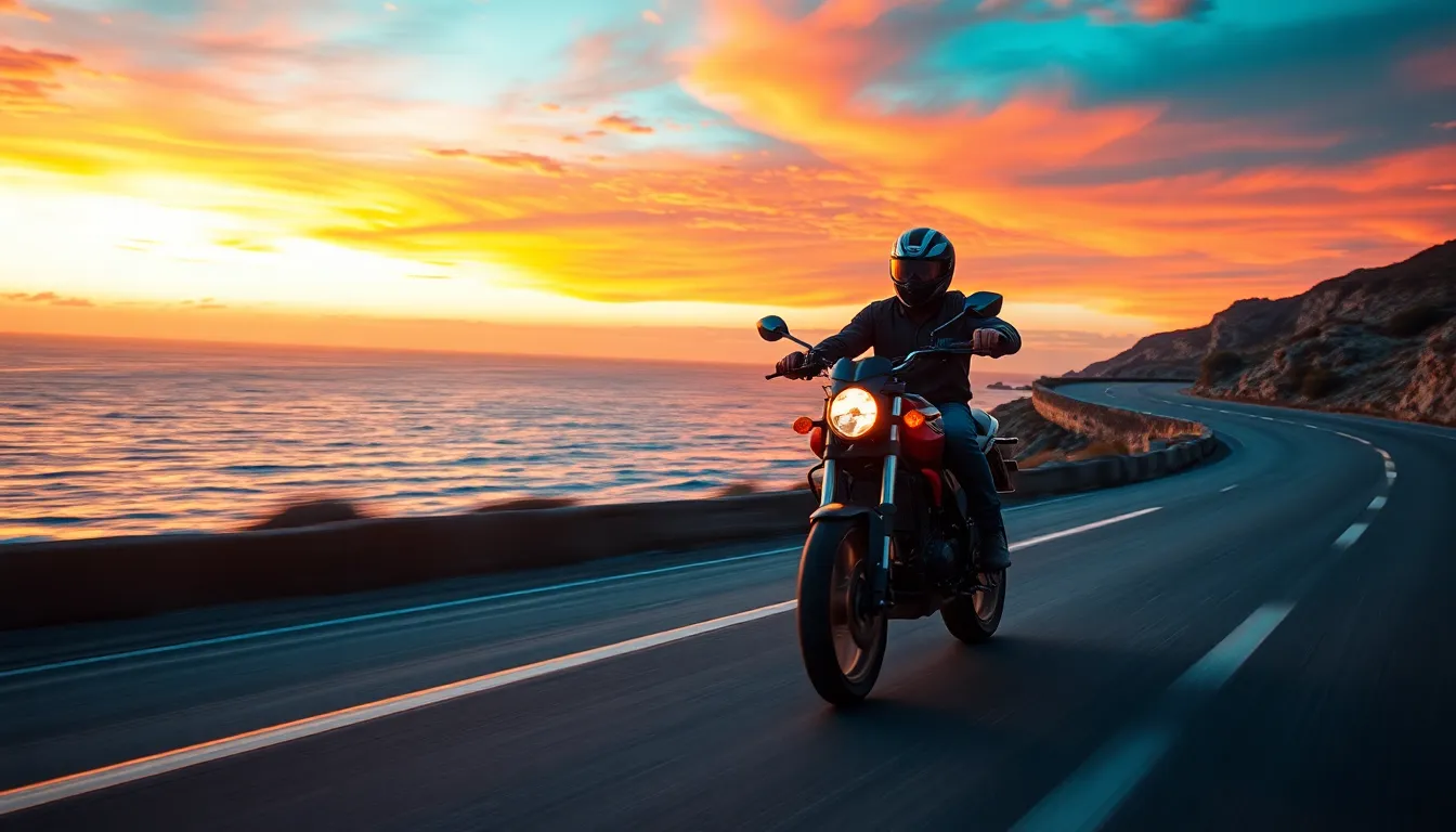 Motorcycle Rider on a Coastal Road