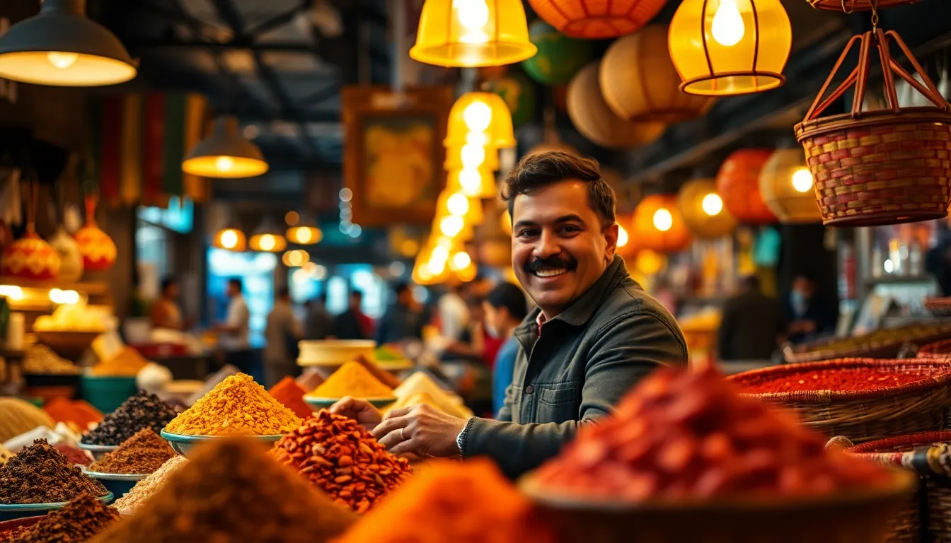 Vibrant Spices in a Bustling Market