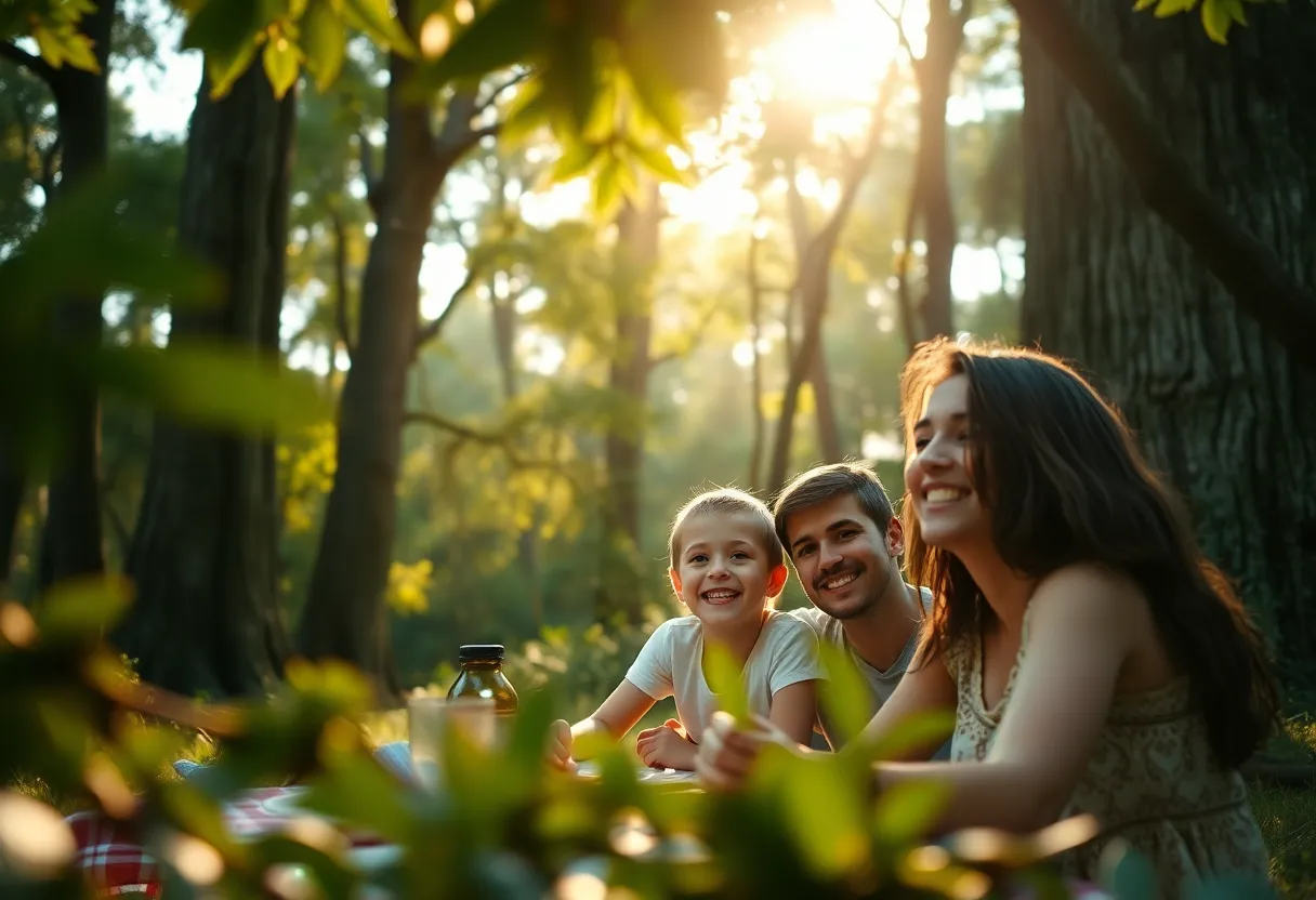 Family Picnic in Ancient Forest
