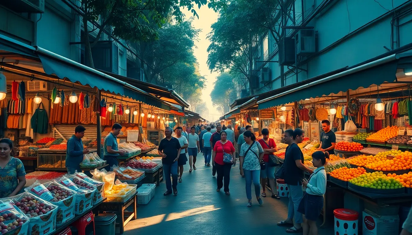 Vibrant Street Market Filled with Life