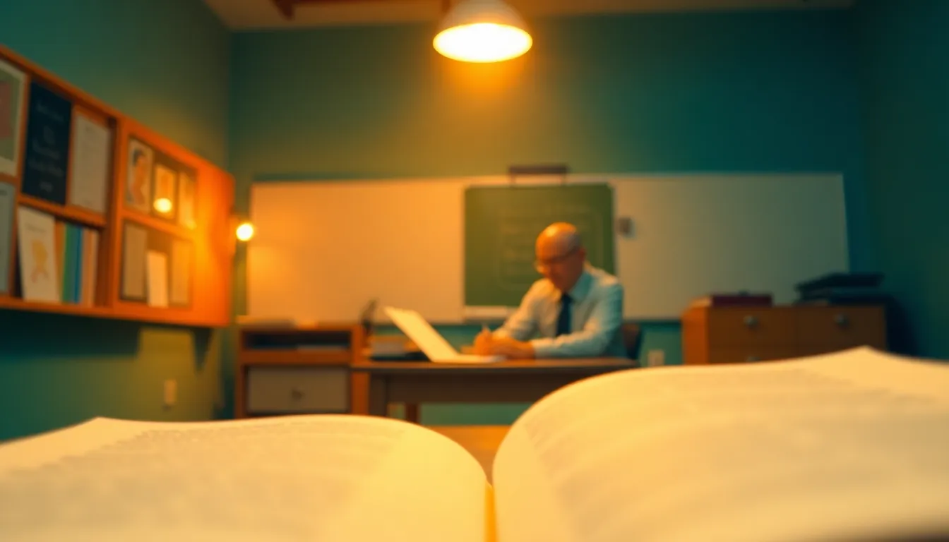 Professor Preparing Lecture at Desk