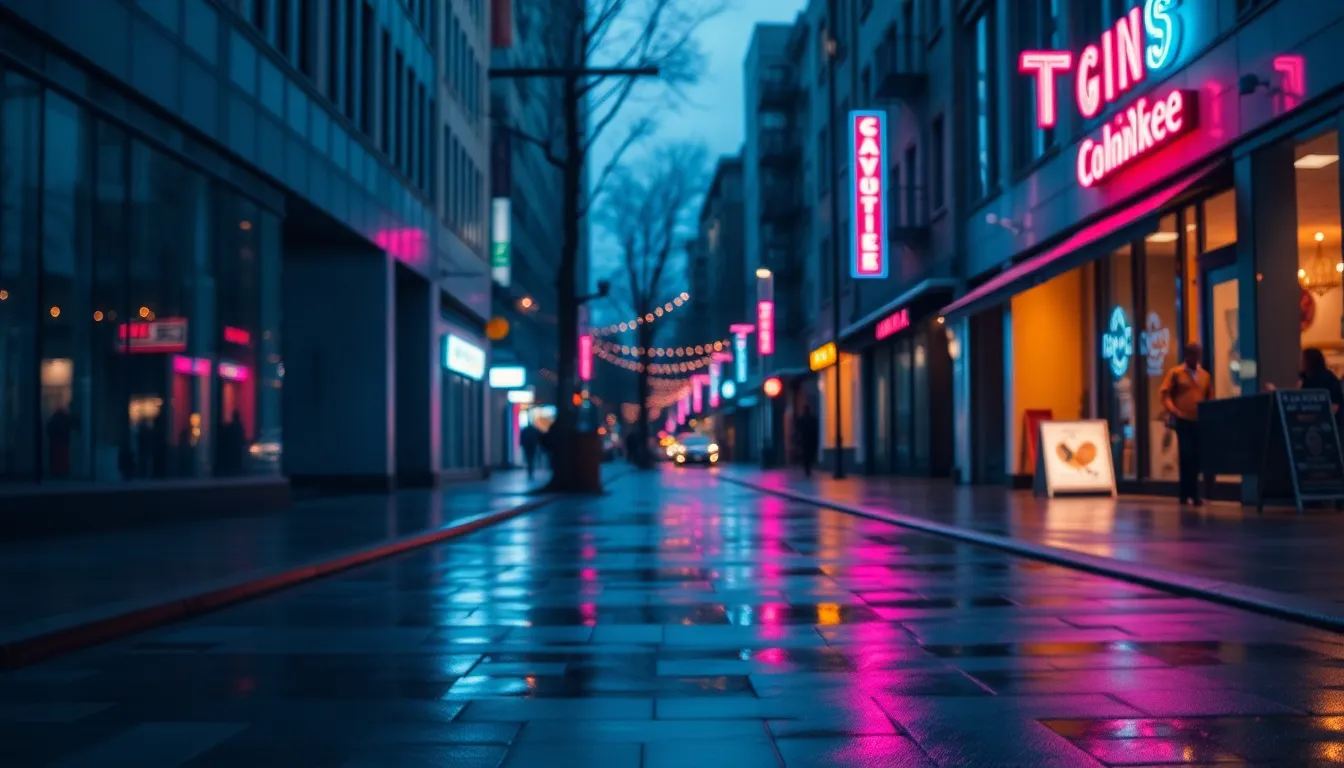 Neon Reflections in Rainy City