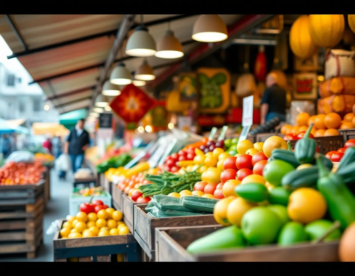 Vibrant Food Market Stall in Urban Setting