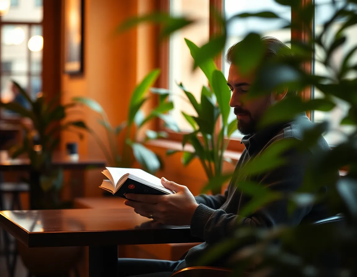 Traveler Enjoying Coffee in Cozy Café