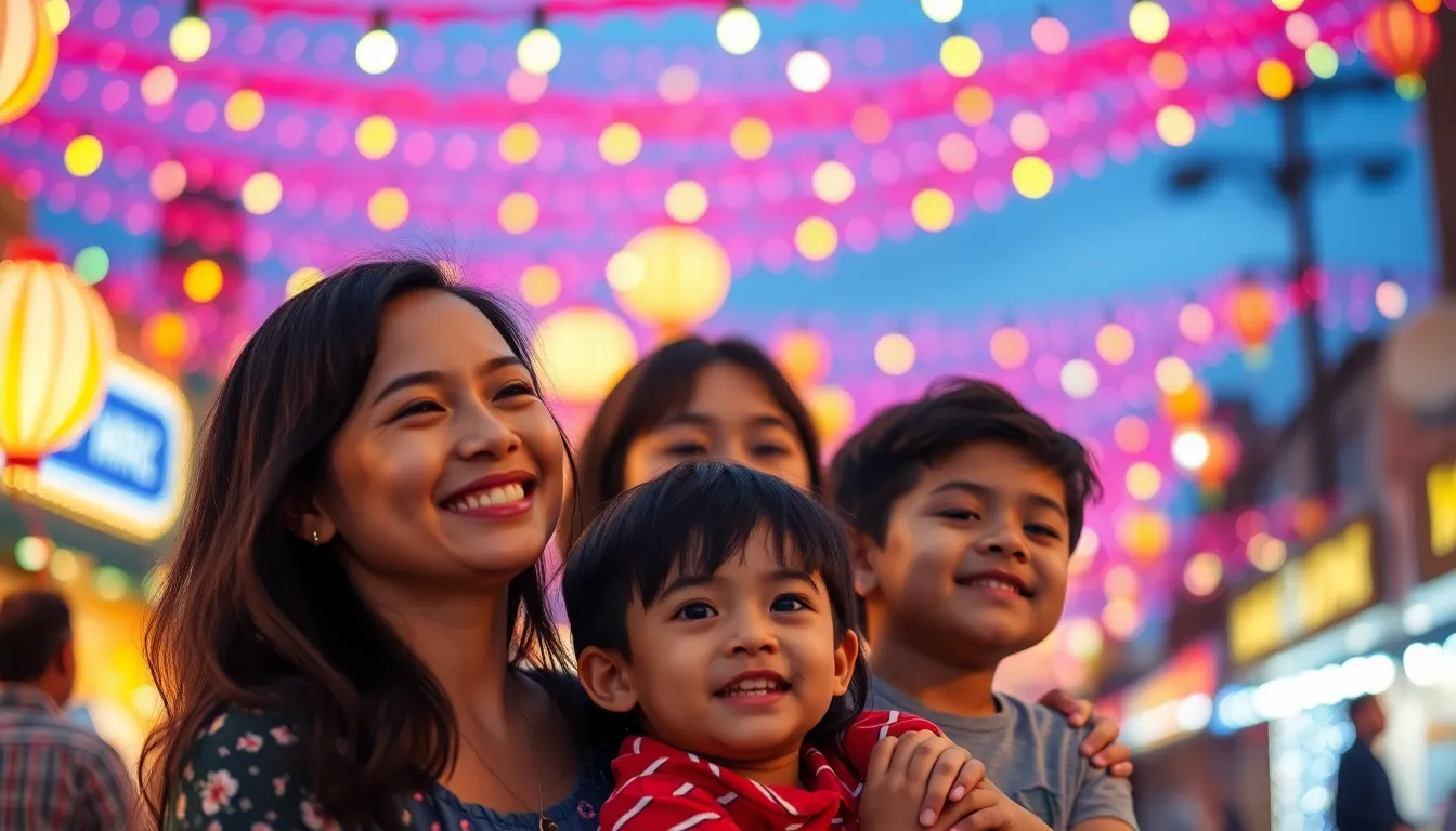 Family Enjoying Evening Street Festival