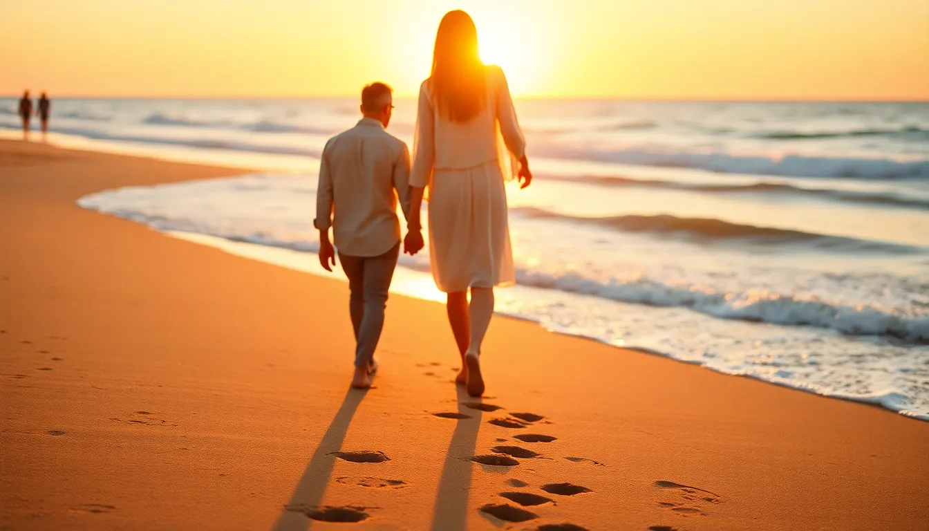 Couple Walking Hand in Hand on Beach