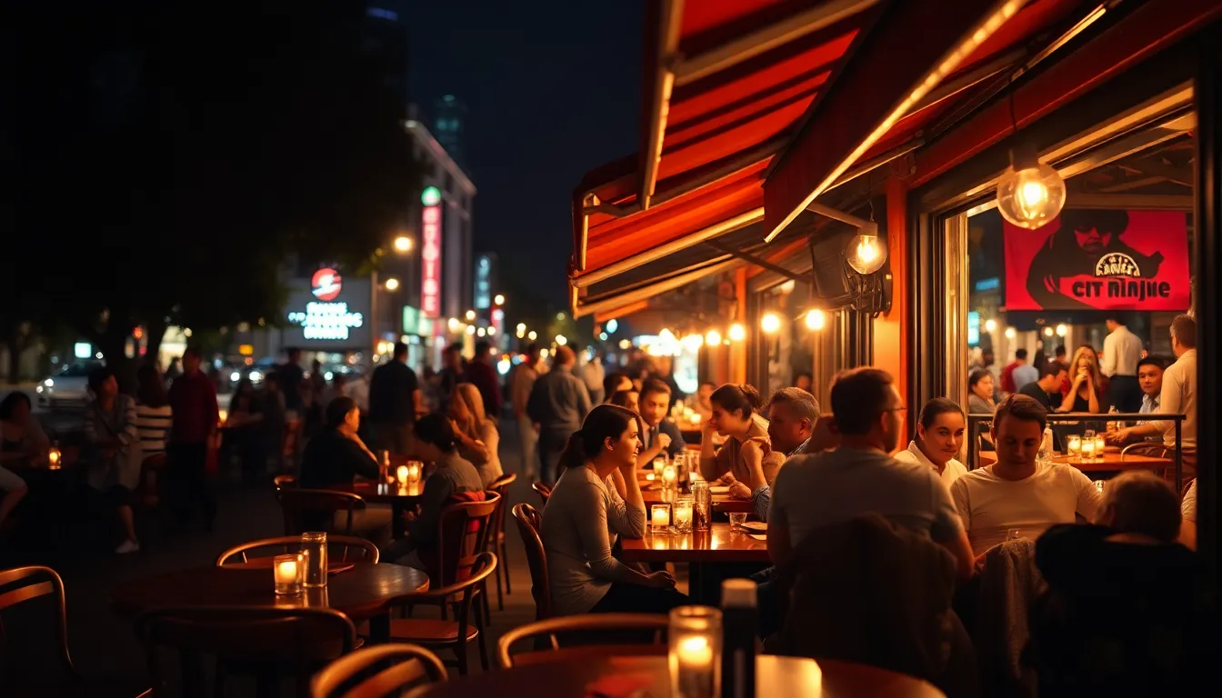 Vibrant Outdoor Café at Night