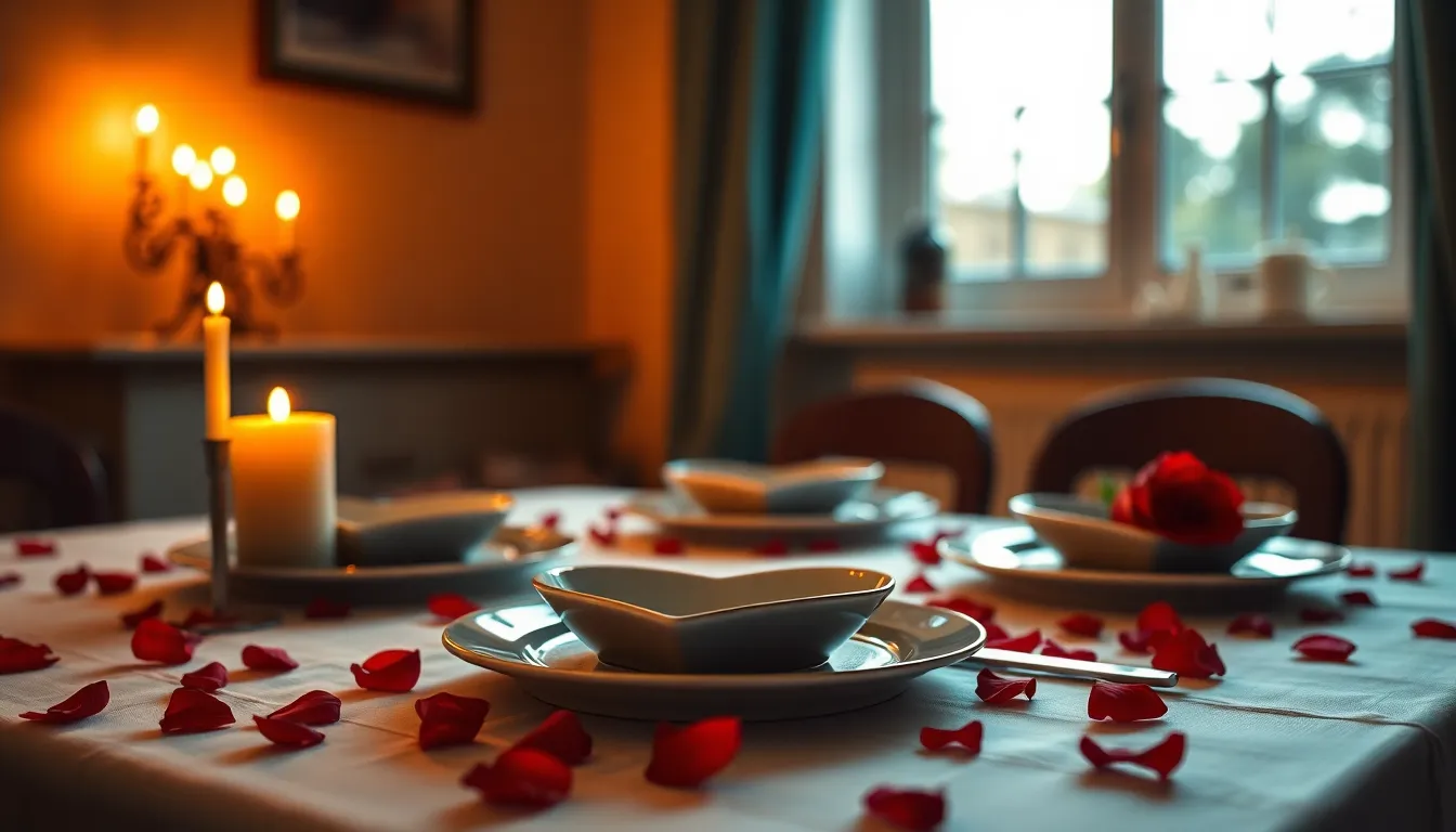 Cozy Candlelit Valentine's Day Dinner Setting