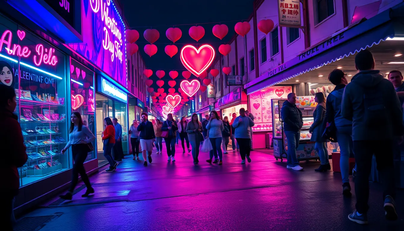 Vibrant Valentine's Day Festival Street Scene