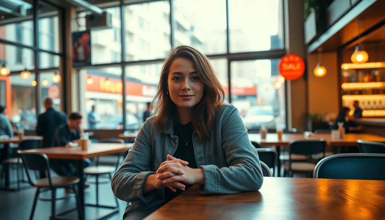 Vlogger in a Bustling Urban Café