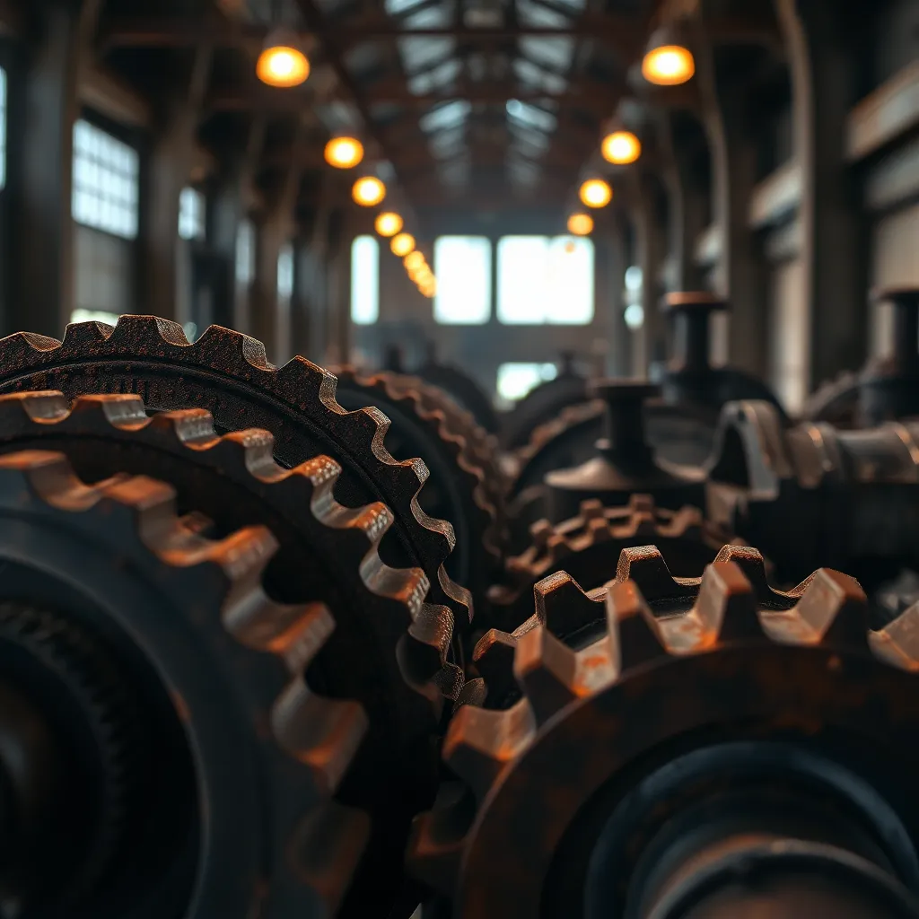 Close-Up of Rusty Gears in Warehouse