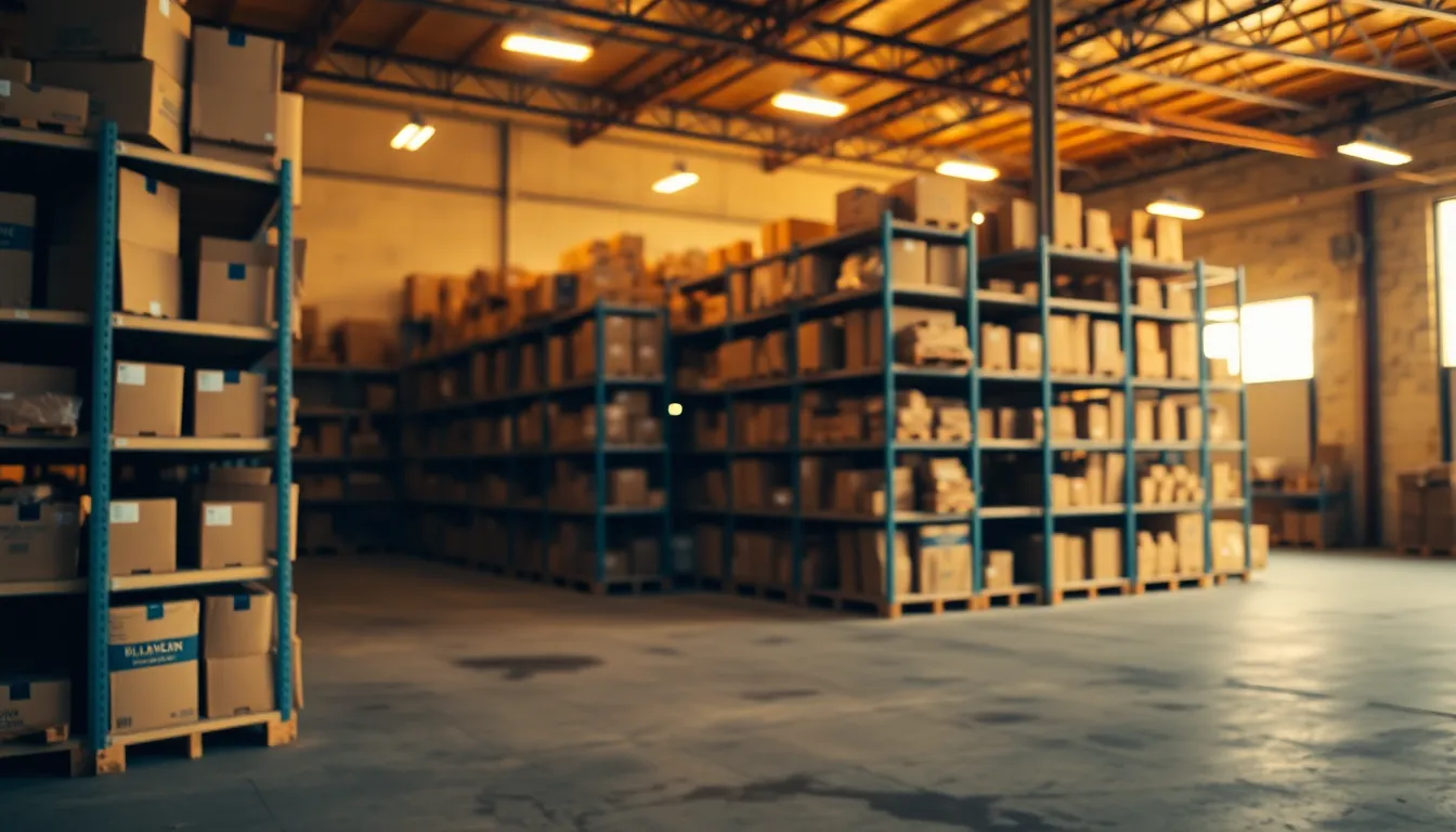 Warehouse Storage Shelves in Warm Light