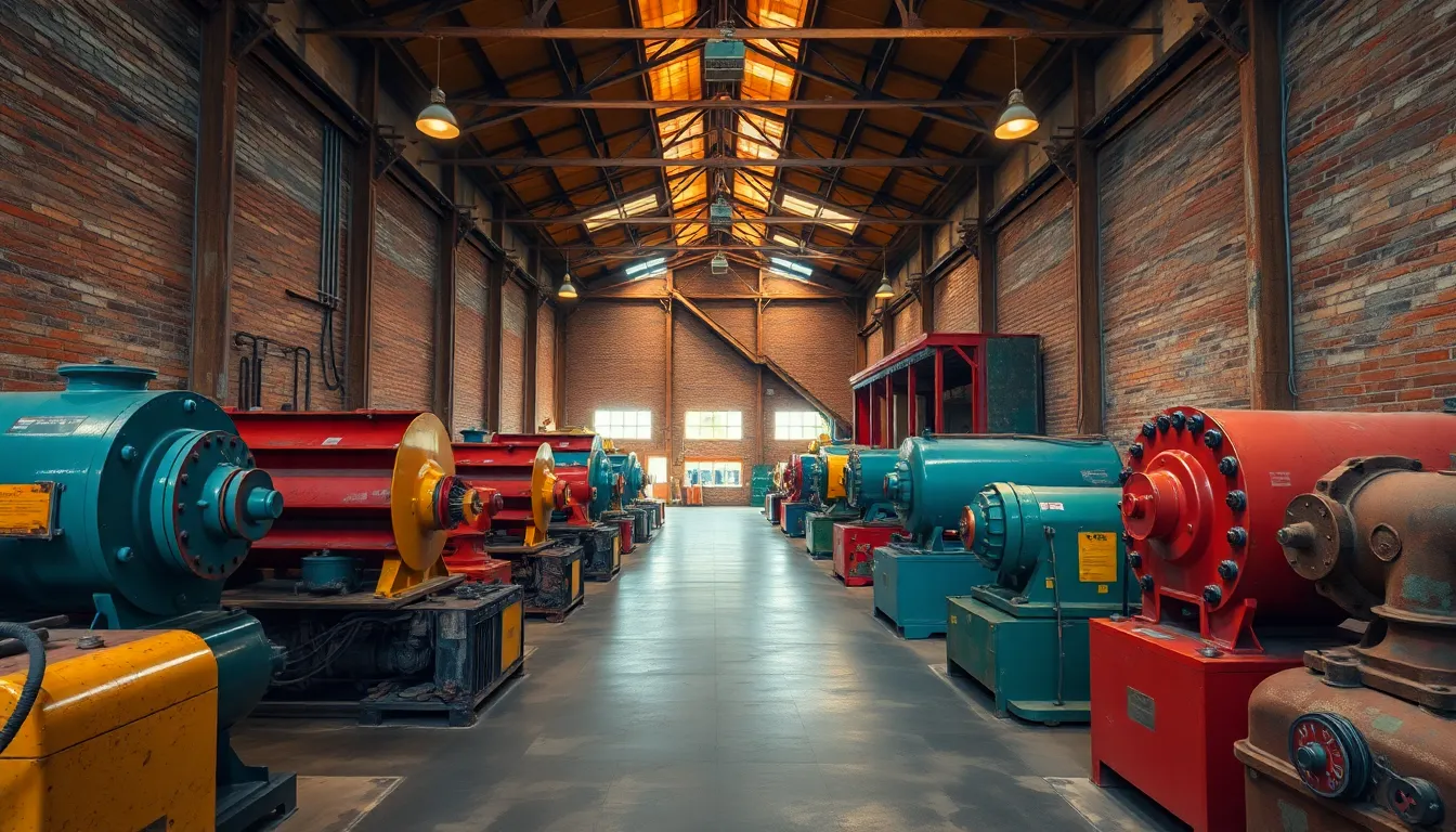 Vibrant Vintage Warehouse with Colorful Machinery