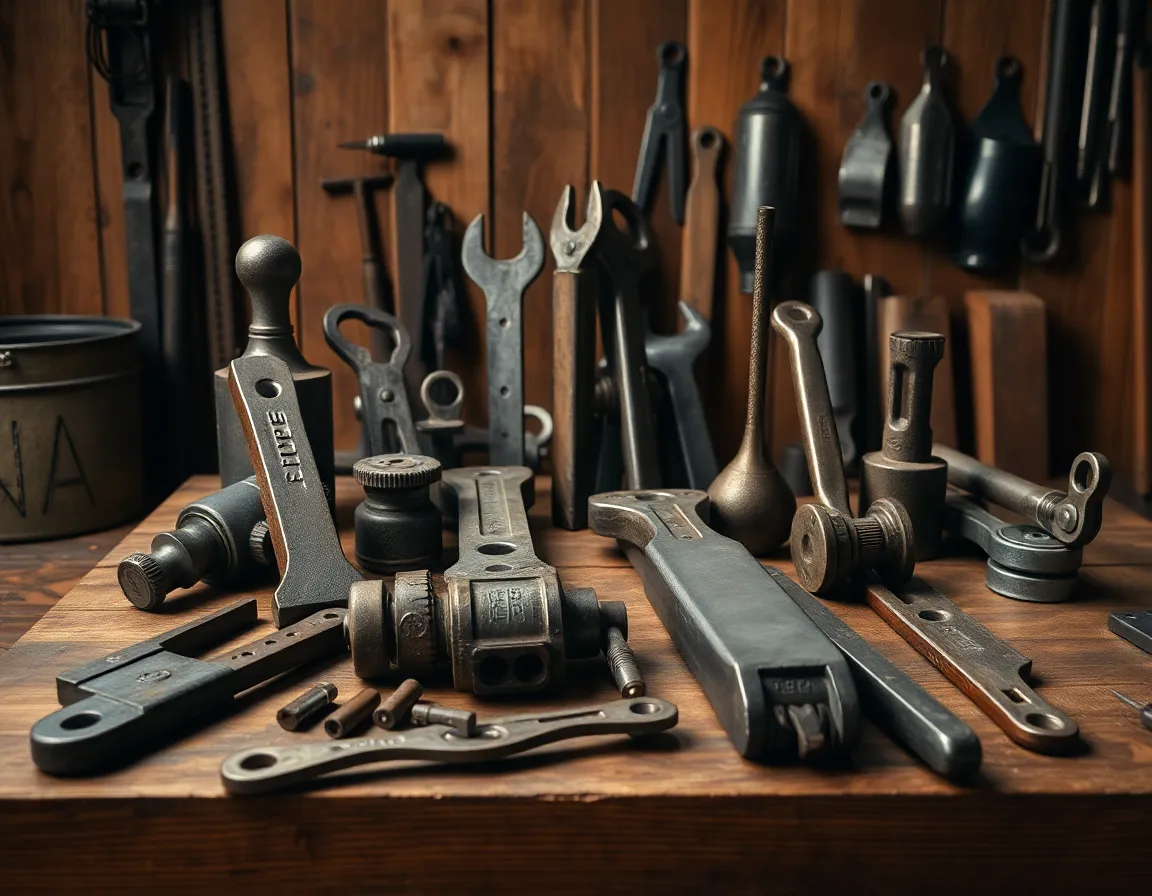 Vintage Industrial Tools on Wood