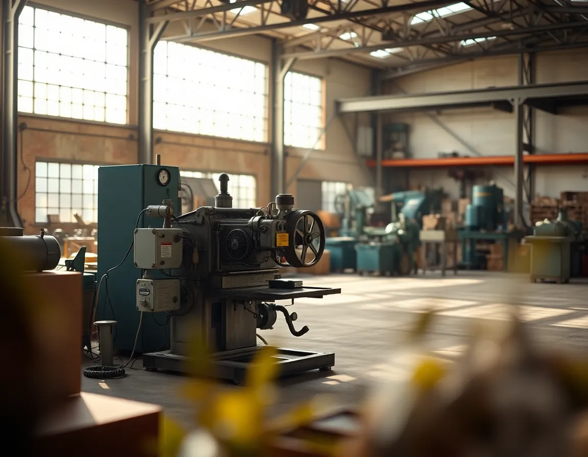 Vintage Machine in Sunlit Warehouse