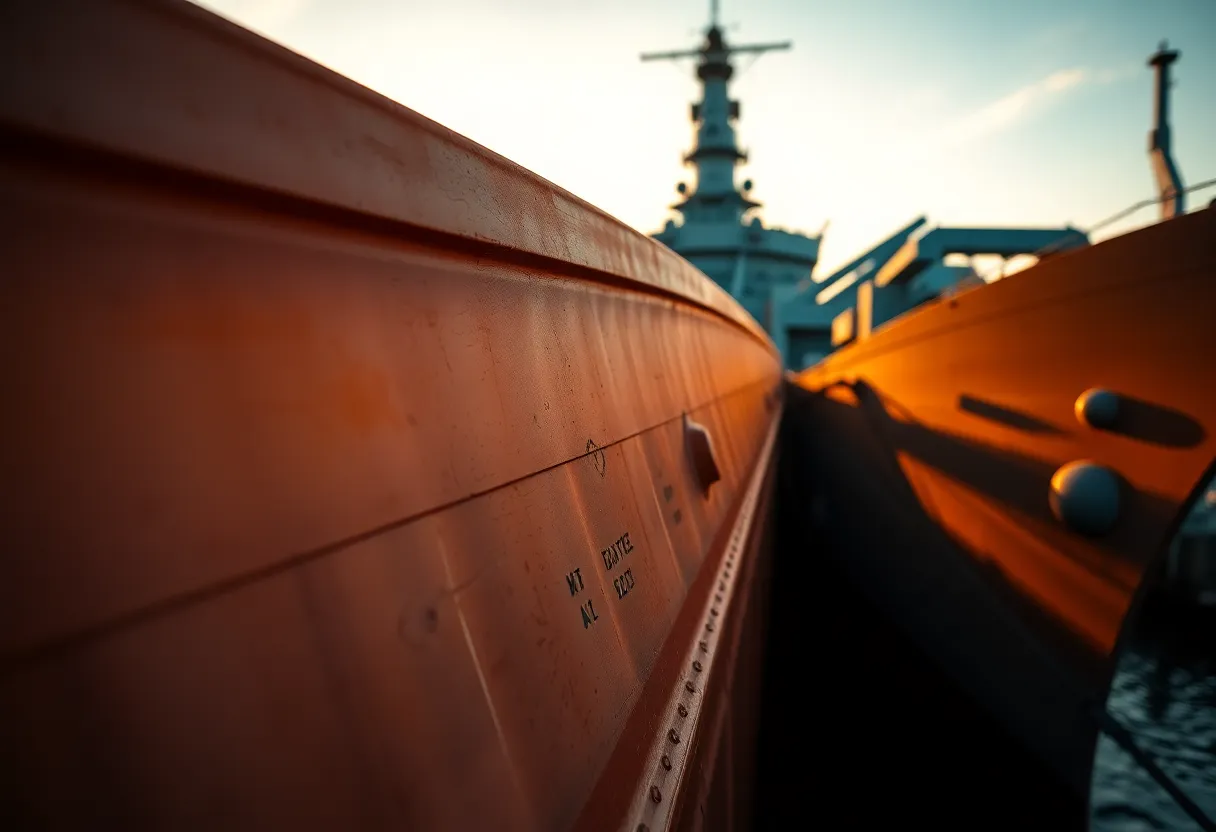 Vintage Battleship at Sunset