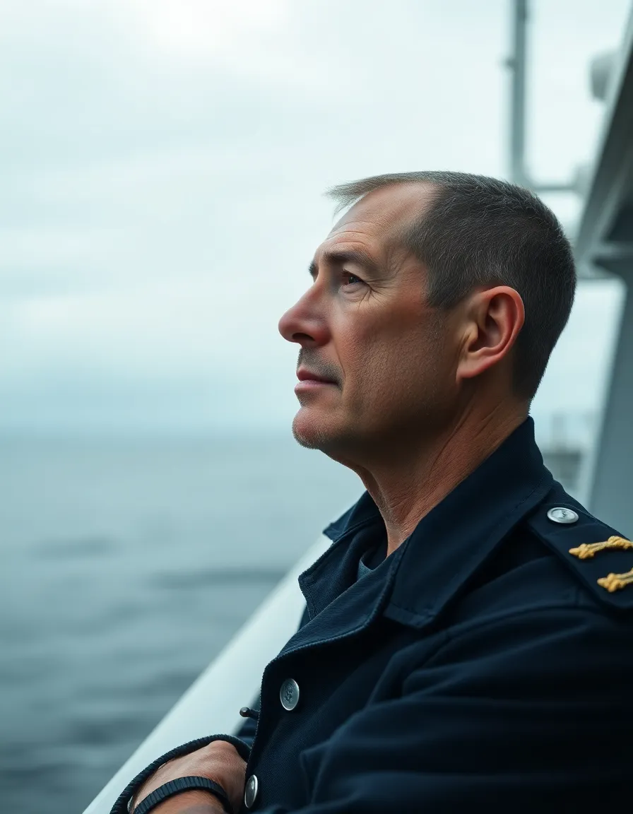 Contemplative Naval Officer at Sea