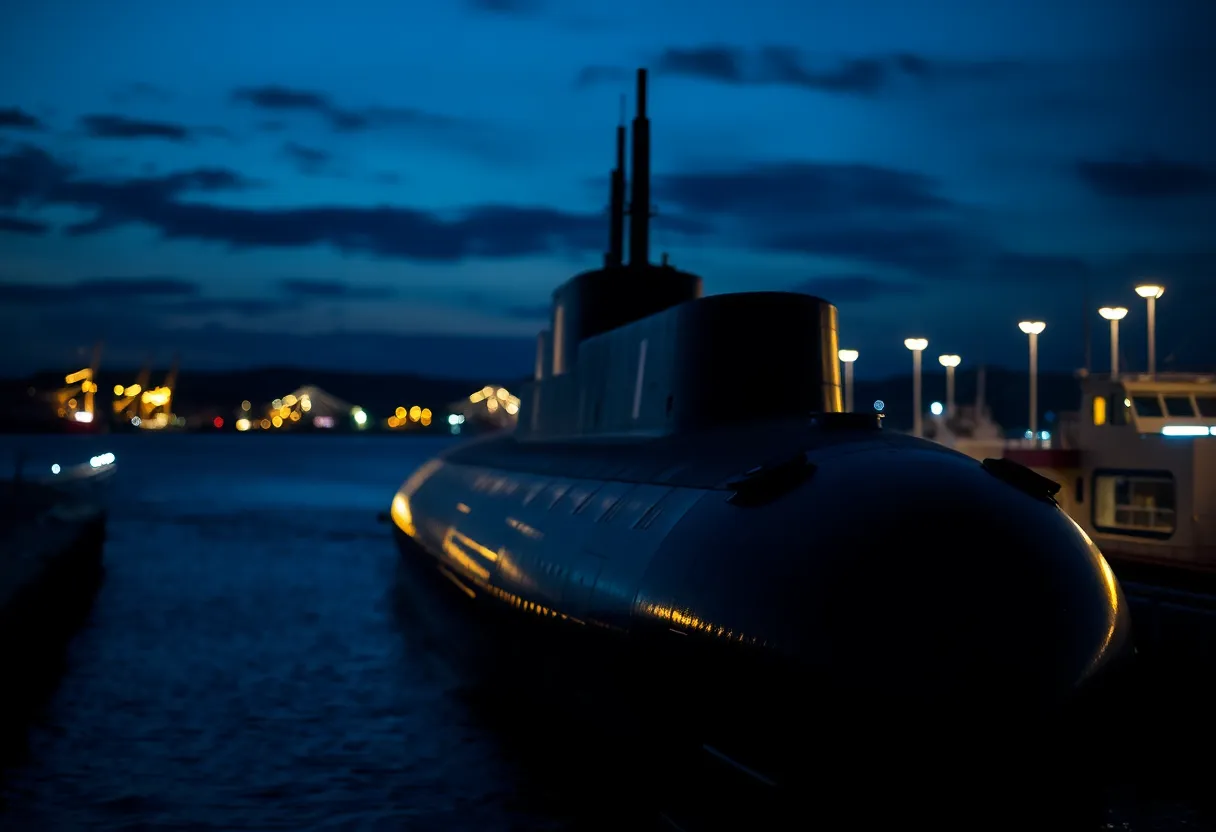 Submarine Docked at Twilight