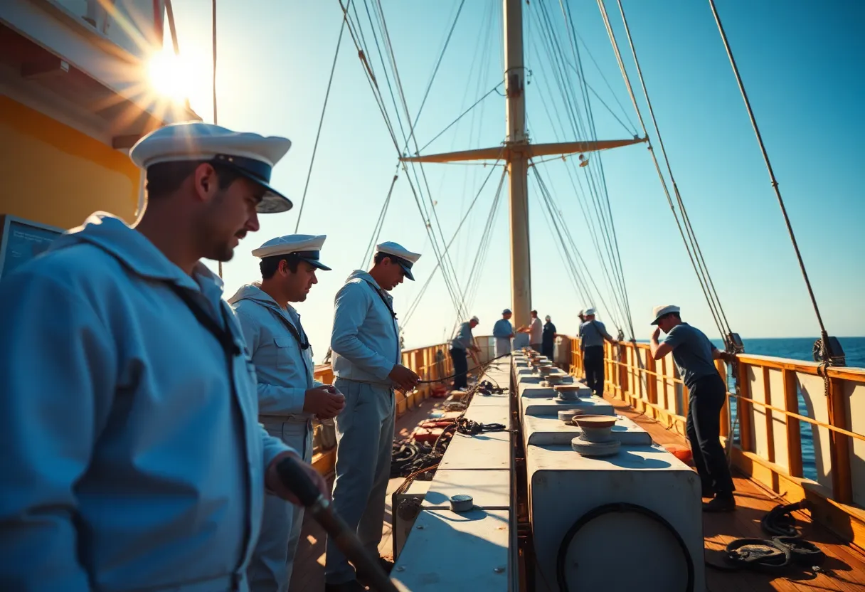 Sailors at Work on Frigate