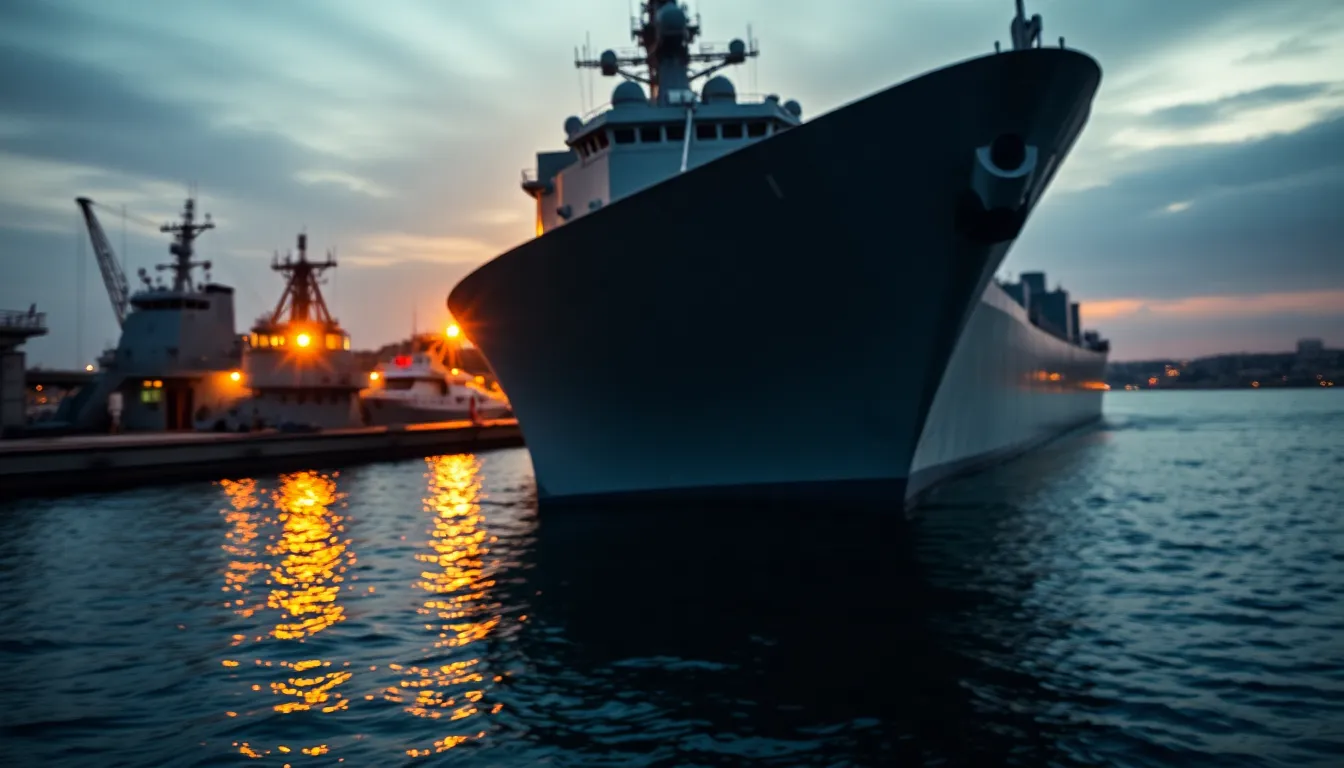 Majestic Navy Destroyer at Sunset