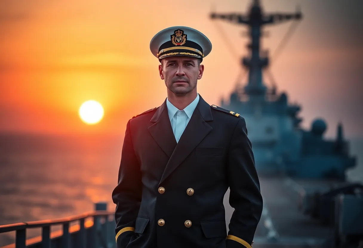 Proud Naval Officer at Sunset