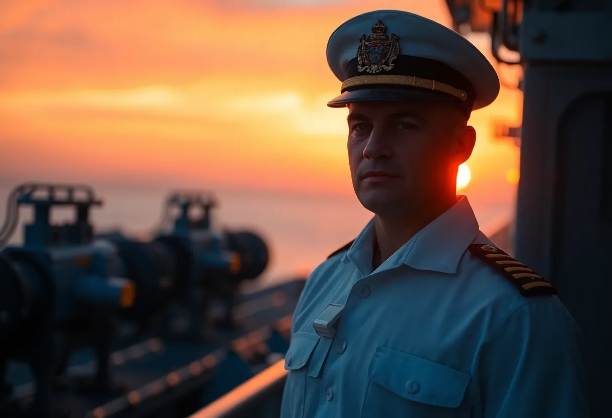 Navy Officer Silhouette at Sunset