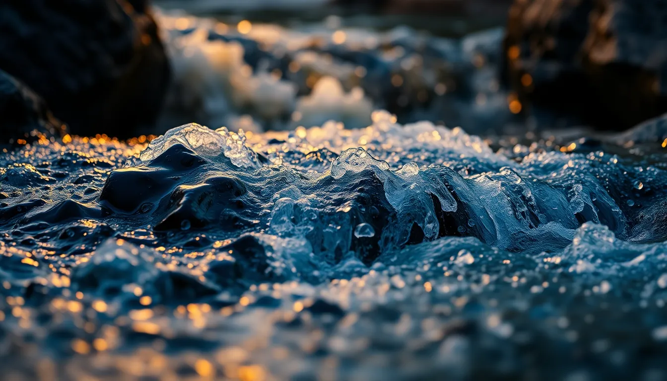 Waterfall Illuminated by Firelight