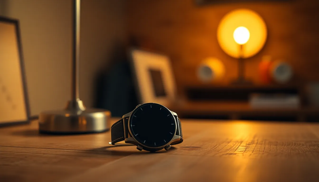 Stylish Smartwatch on Rustic Wooden Table