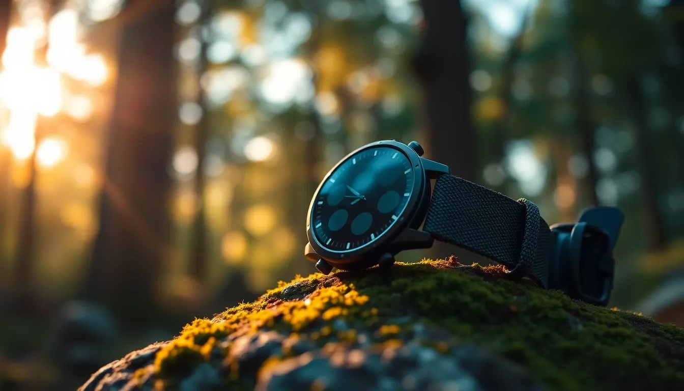 Smartwatch on Mossy Rock in Forest