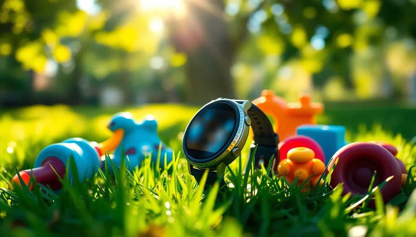Child's Colorful Smartwatch in Nature