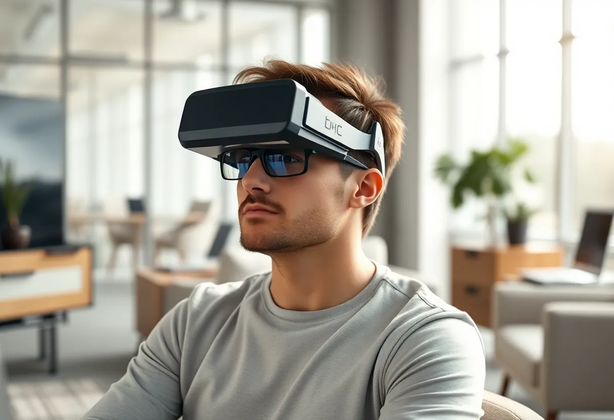 Man in Augmented Reality Glasses in Office