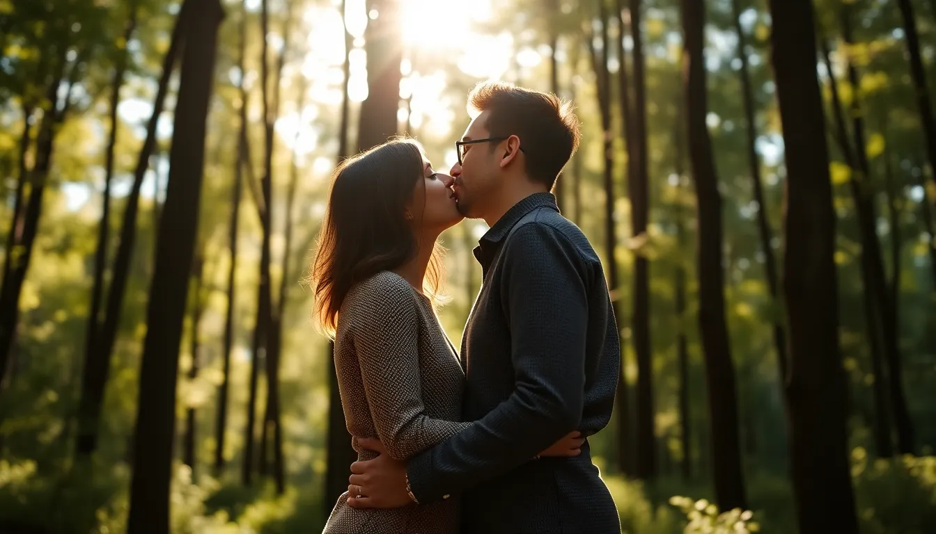 Couple Kissing in Forest