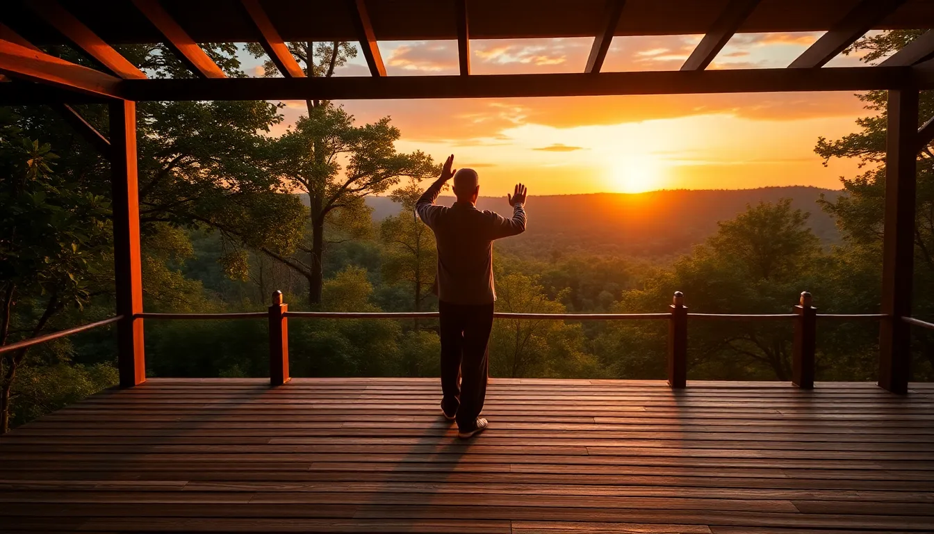 Outdoor Tai Chi Practice at Sunset