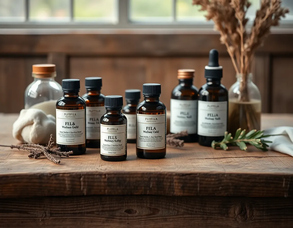 Natural Wellness Products on Rustic Table